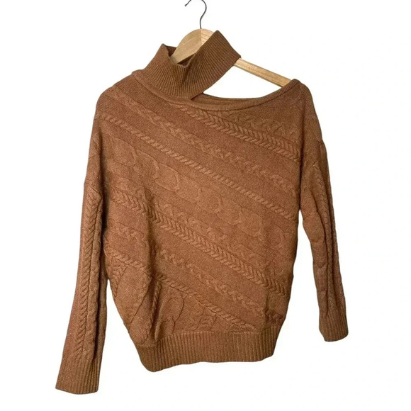 Venus LS Women’s Copper Brown Sweater One Shoulder Turtleneck SOFT Cable knit - Picture 4 of 7